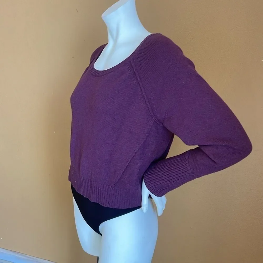 Athleta Kinsley Wool Blend Sweater Crop V Neck Purple Knit Top Size Large